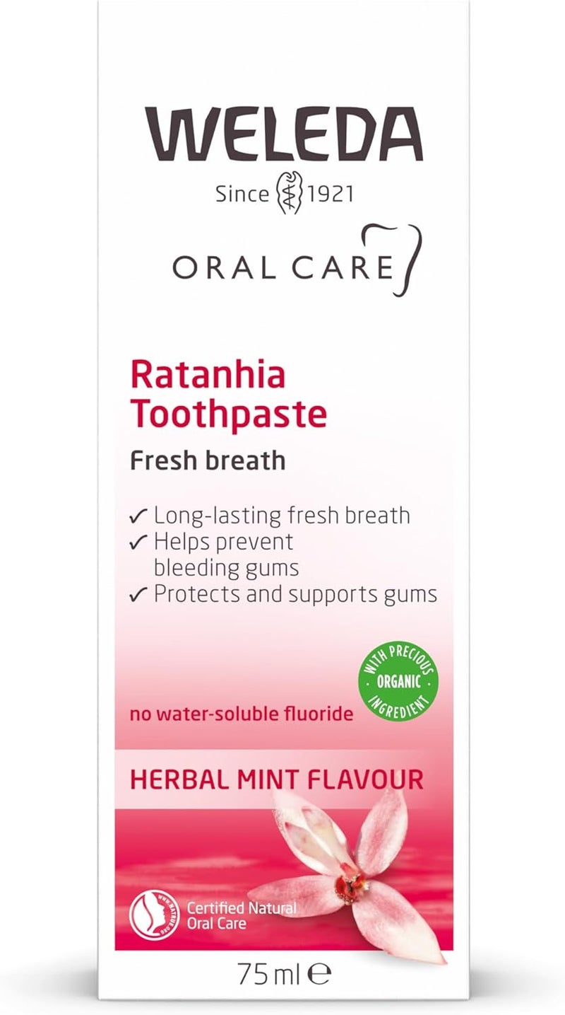 Weleda Ratanhia Toothpaste Fluoride Free Sensitive Gums Fresh Breath Antibacterial SLS Free Certified Natural Organic Vegan Mint Flavour 75ml - Image 2