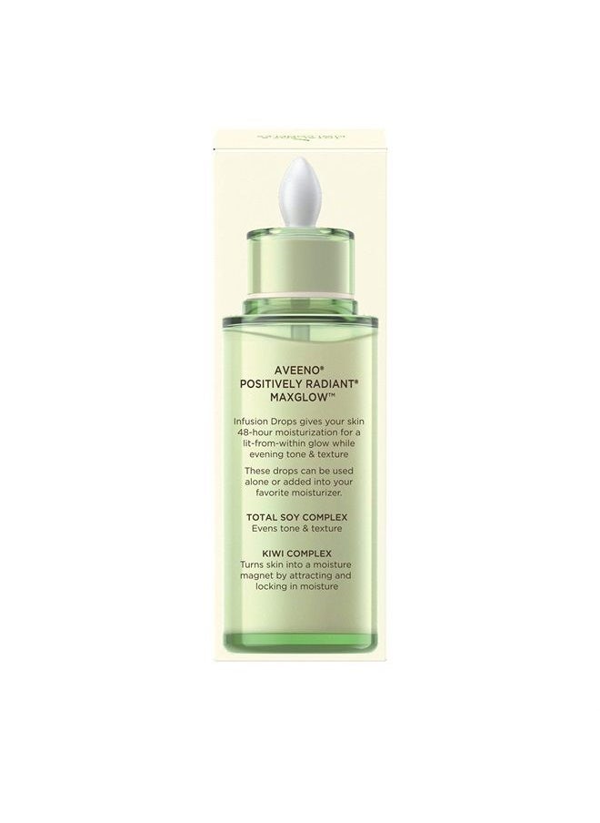 Aveeno - Positively Radiant MaxGlow Infusion Drops with Moisture Rich Soy & Kiwi Complex, Hypoallergenic, Non-Comedogenic, Paraben- & Phthalate-Free Moisturizing Facial Serum, 1.35 fl. oz - Image 1