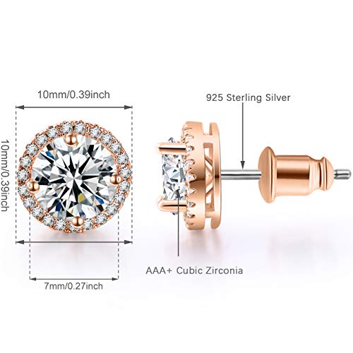 fleur rouge 18K Gold Plated Halo Stud Earrings CZ Simulated Diamond Round Earing for Women,Rose Earrings for Man,Sparkle Allure Earrings with Size 0.39inch,in Rose Gold - Image 2