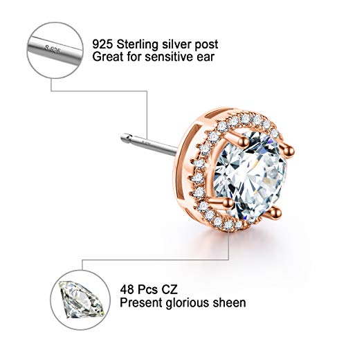 fleur rouge 18K Gold Plated Halo Stud Earrings CZ Simulated Diamond Round Earing for Women,Rose Earrings for Man,Sparkle Allure Earrings with Size 0.39inch,in Rose Gold - Image 4