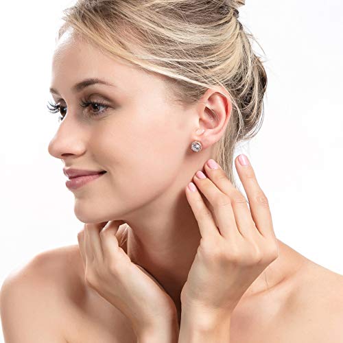fleur rouge 18K Gold Plated Halo Stud Earrings CZ Simulated Diamond Round Earing for Women,Rose Earrings for Man,Sparkle Allure Earrings with Size 0.39inch,in Rose Gold - Image 5