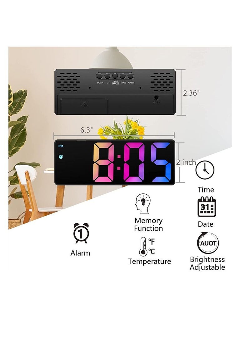 Furtey - LED Digital Display Electronic Clock Bedside Desk Alarm Clock Simple Fashion Colorful Large Screen Clock With Eemperature Display for Home Bedroom Office - Image 1