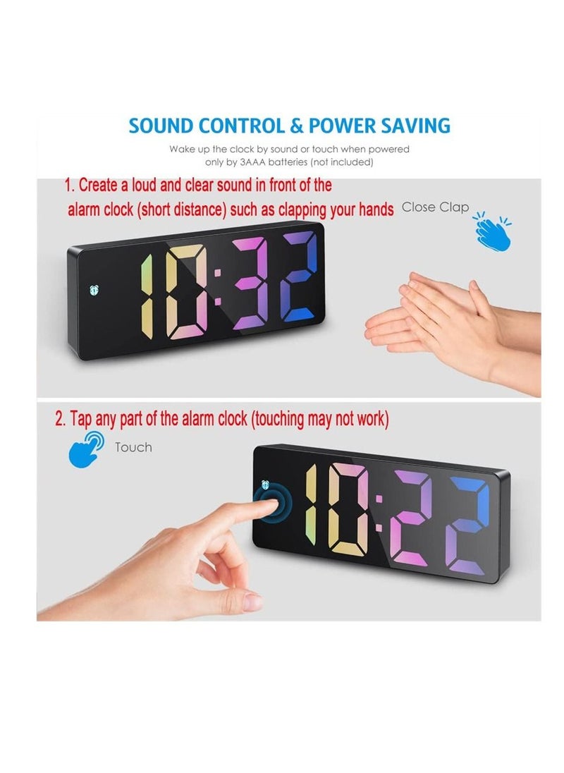 Furtey - LED Digital Display Electronic Clock Bedside Desk Alarm Clock Simple Fashion Colorful Large Screen Clock With Eemperature Display for Home Bedroom Office - Image 1