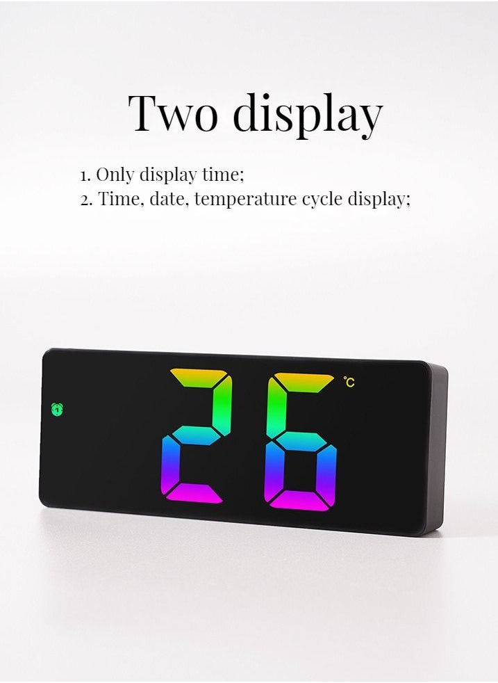 Furtey - LED Digital Display Electronic Clock Bedside Desk Alarm Clock Simple Fashion Colorful Large Screen Clock With Eemperature Display for Home Bedroom Office - Image 1