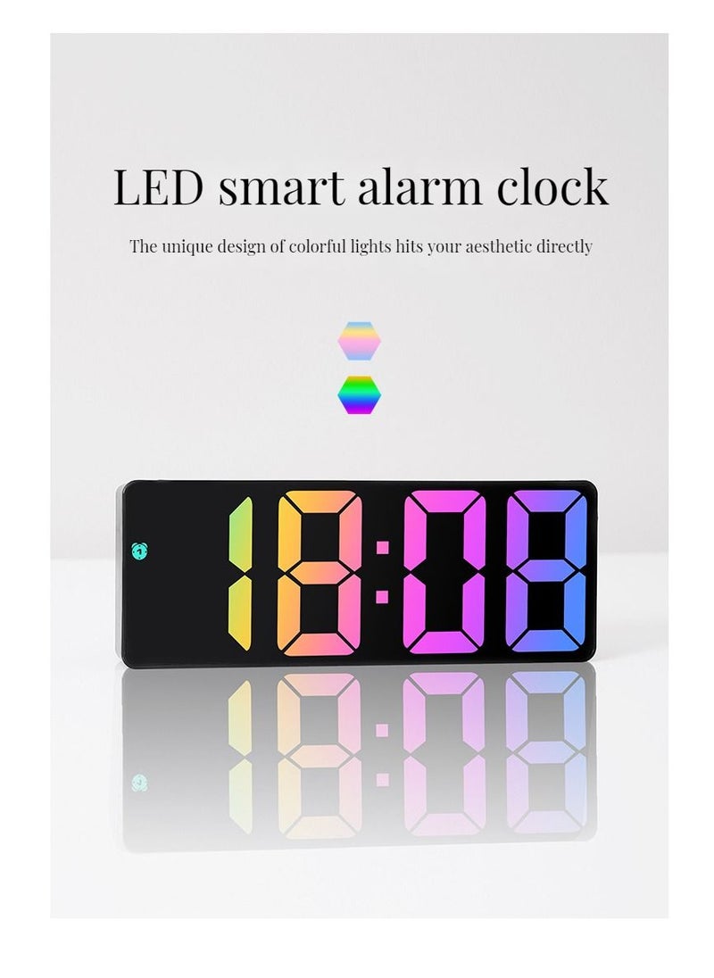 Furtey - LED Digital Display Electronic Clock Bedside Desk Alarm Clock Simple Fashion Colorful Large Screen Clock With Eemperature Display for Home Bedroom Office - Image 1