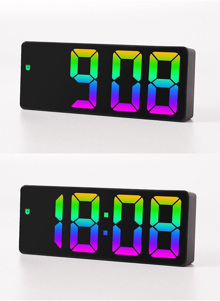 Furtey - LED Digital Display Electronic Clock Bedside Desk Alarm Clock Simple Fashion Colorful Large Screen Clock With Eemperature Display for Home Bedroom Office - Image 1