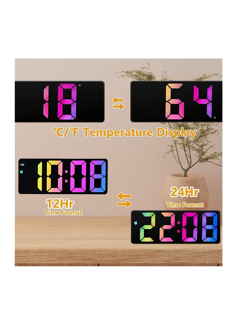 Furtey - LED Digital Display Electronic Clock Bedside Desk Alarm Clock Simple Fashion Colorful Large Screen Clock With Eemperature Display for Home Bedroom Office - Image 1