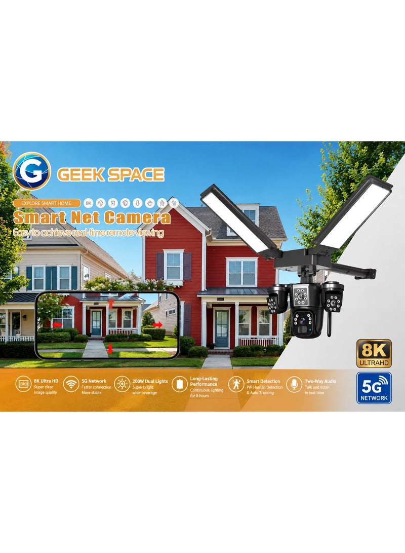 GEEK SPACE 4G 8K Solar Security Camera with 200W LED Floodlight, 360° PTZ Outdoor Wireless CCTV Surveillance Camera, SIM Card Support, AI Human Detection, Full Color Night Vision, Two-Way Audio, IP66 Waterproof, Remote Monitoring, Motion Alerts for Home, Farm & Business - Image 5