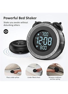 بيوينتي Loud Dual Alarm Clock with Bed Shaker - 0-100% Dimmer, Vibrating Alarm Clock for Heavy Sleepers or Hearing Impaired, Easy to Set, USB Charging Port, Snooze, Battery Backup  - Image 2