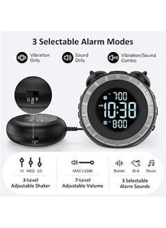 بيوينتي Loud Dual Alarm Clock with Bed Shaker - 0-100% Dimmer, Vibrating Alarm Clock for Heavy Sleepers or Hearing Impaired, Easy to Set, USB Charging Port, Snooze, Battery Backup  - Image 5