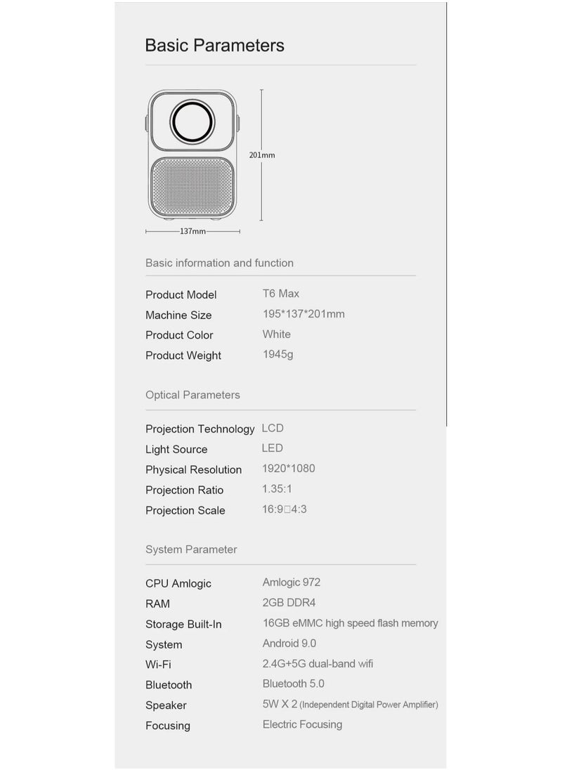 wanbo - T6 MAX Projector 4K 1080P Android 9.0 Mini Projector 550ANSI Lumens 2+16G 5G WiFi BT5.0 Projector AI Voice Home Theater - Image 1