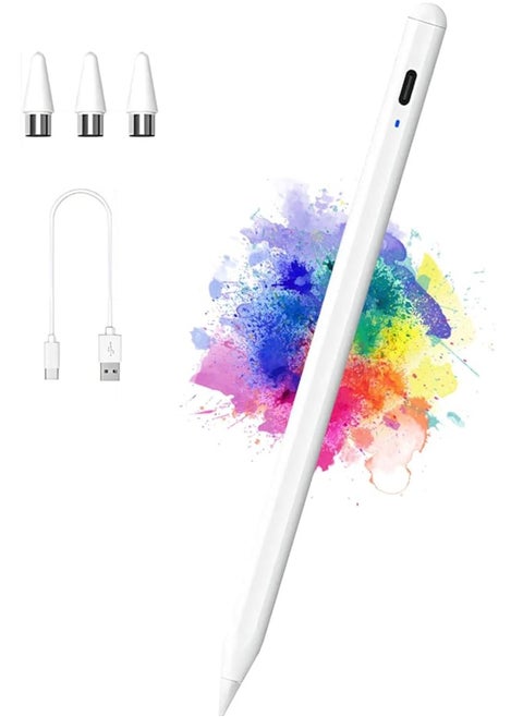 Active Stylus Pens for Touch Screens with Magnetic Design, Rechargeable Universal iPad Pencil, Fine Point Stylus Pen for iPad Pro/Air/Mini/iPhone/iOS/Android/Tablets Writing & Drawing-White