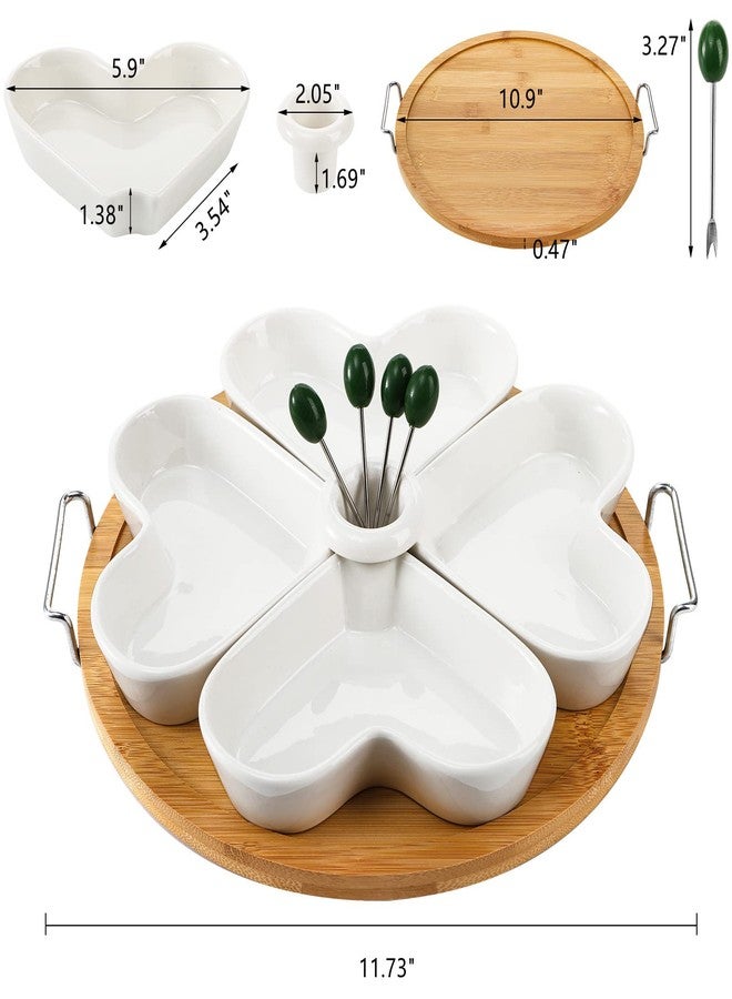 ZEAYEA 11 Inch Appetizer Serving Tray with Holder, Ceramic Divided Serving Platter with Food Picks for Christmas, Relish Tray for Chips and Dip, Veggies, Candy and Snacks, Parties, White - Image 2