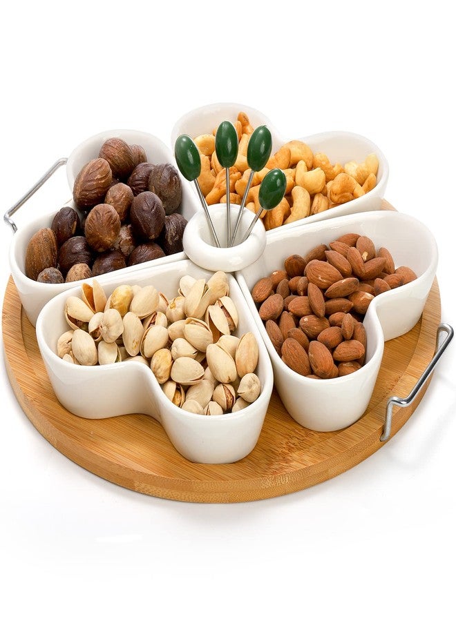ZEAYEA 11 Inch Appetizer Serving Tray with Holder, Ceramic Divided Serving Platter with Food Picks for Christmas, Relish Tray for Chips and Dip, Veggies, Candy and Snacks, Parties, White - Image 5