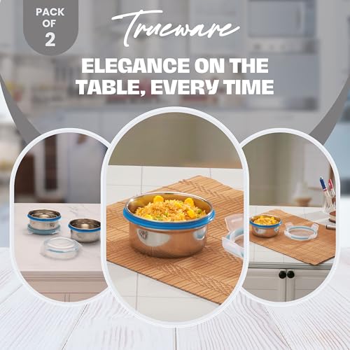 Trueware Clip N Close Smart Lock Stainless Steel Lunch Box | Durable, Airtight, BPA Free, 100% Food Grade | Versatile | for Office, for Men and Wowmn | 350 ml Each | Set of 2 - Image 5