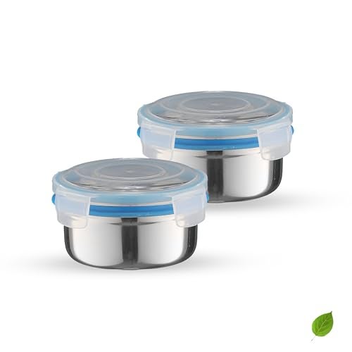 Trueware Clip N Close Smart Lock Stainless Steel Lunch Box | Durable, Airtight, BPA Free, 100% Food Grade | Versatile | for Office, for Men and Wowmn | 350 ml Each | Set of 2 - Image 1