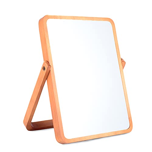 LOTIKO Wood Makeup Mirror,Rectangle Desk Makeup Mirror, Wall-Mounted Mirrors for Living Room, Bedroom, Shaving Cosmetic Mirror - Image 2