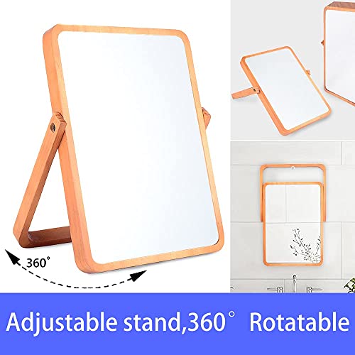 LOTIKO Wood Makeup Mirror,Rectangle Desk Makeup Mirror, Wall-Mounted Mirrors for Living Room, Bedroom, Shaving Cosmetic Mirror - Image 4