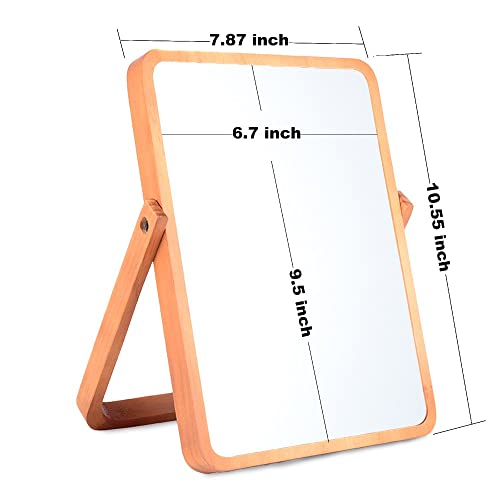 LOTIKO Wood Makeup Mirror,Rectangle Desk Makeup Mirror, Wall-Mounted Mirrors for Living Room, Bedroom, Shaving Cosmetic Mirror - Image 3