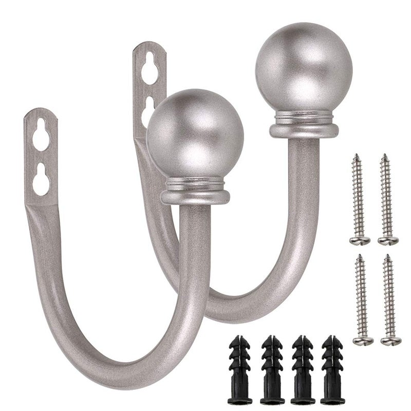 BSTKEY A Pair of Lightweight Metal Curtain Hooks  Retro Wall Mounted Curtain Hold Back Tiebacks Wall Hook Tassel Drapery Holder Grey