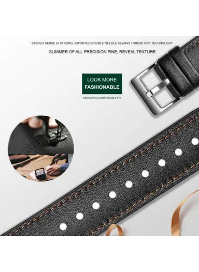 Green Lion Genuine Leather Watch Strap Compatible for Apple Watch 44mm, Fit & Comfortable Replacement Wrist Band, Adjustable Straps - Black - Image 4