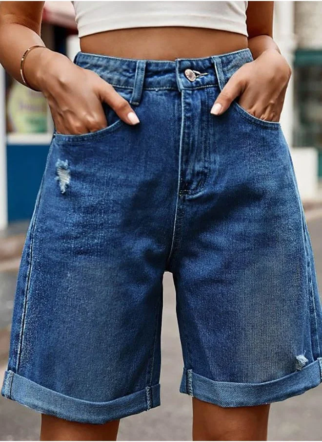 يونيكي Blue Solid Denim Shorts