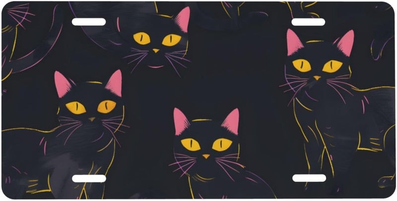 Animals Cat Colorful Front License Plate for Women Men Funny Car License Plates with 4 Holes Aluminum Metal Novelty Vanity Tag Cover Rust-Proof Us Canada Car Decor Accessory 6 * 12 Inches 508 - Image 1