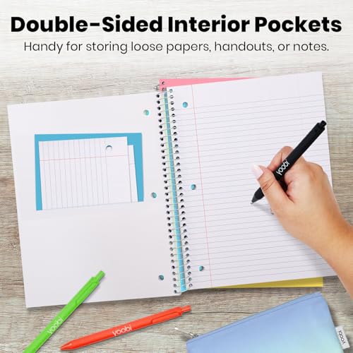 Yoobi Wide Ruled Spiral Notebook Set – 3-Pack of 1 Subject Notebooks, Bright Pink, Blue & Green Designs – 150 Perforated 3-Hole Punched Sheets Each, 10.5” x 8” - Image 2