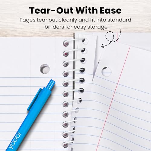Yoobi Wide Ruled Spiral Notebook Set – 3-Pack of 1 Subject Notebooks, Bright Pink, Blue & Green Designs – 150 Perforated 3-Hole Punched Sheets Each, 10.5” x 8” - Image 4