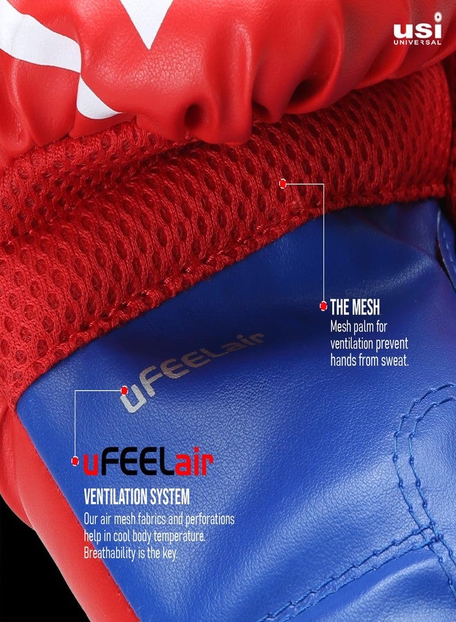 USI UNIVERSAL قفازات ملاكمة USI UNIVERSAL، قفازات ملاكمة حمراء للمبتدئين 612NV، مصنوعة من الفينيل، حشوة خفيفة الوزن، راحة يد وإبهام علوية جيدة التهوية، إغلاق مرن بخطاف وحلقة (مقاس L/XL) - Image 2