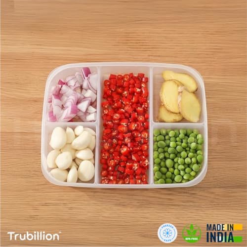 TRUBILLION SnackStation, 5-in-1 Food Storage Container with 5 Compartments,Stackable Design,BPA-Free,Freezer Safe,Transparent Lid,Ideal for Vegetables,Fruits,Snacks (Transparent (Set of 1)) - Image 5