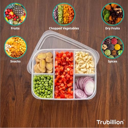 TRUBILLION SnackStation, 5-in-1 Food Storage Container with 5 Compartments,Stackable Design,BPA-Free,Freezer Safe,Transparent Lid,Ideal for Vegetables,Fruits,Snacks (Transparent (Set of 1)) - Image 2