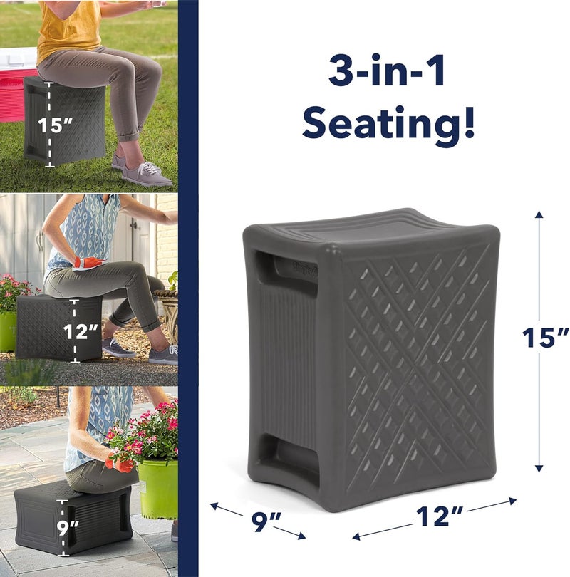 SIMPLAY3 Handy Home 3-Level Heavy Duty Work/Garden Seat - 12"" x 15"" x 9"" - Gray, Made in USA - Image 3