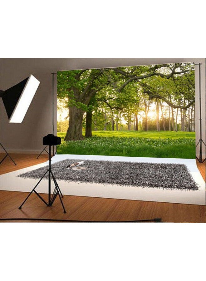 Leowefowa 7x5ft Spring Backdrop Rural Forest Trees Backdrops for Photography Blooming Flowers Green Grassland Nature Vinyl Photo Background Kids Adults Outdoor Travel Portraits Studio Props - Image 2