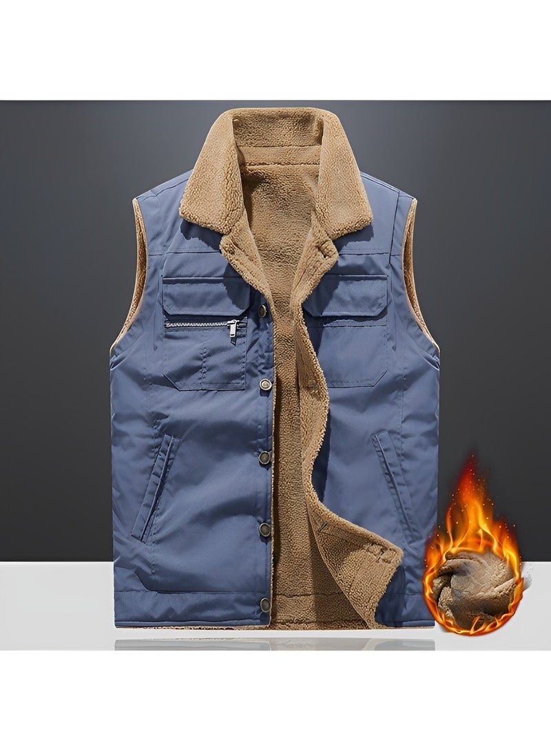 REOCLE Men's Puffer Vest Winter Warm Outdoor Padded Puffer Vest Thick Fleece Lined Sleeveless Jacket Casual Jacket with Standing Collar - Image 2