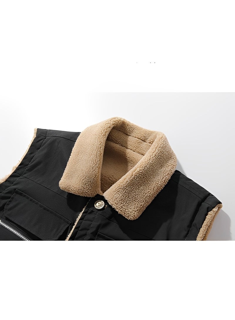 REOCLE Men's Puffer Vest Winter Warm Outdoor Padded Puffer Vest Thick Fleece Lined Sleeveless Jacket Casual Jacket with Standing Collar - Image 4