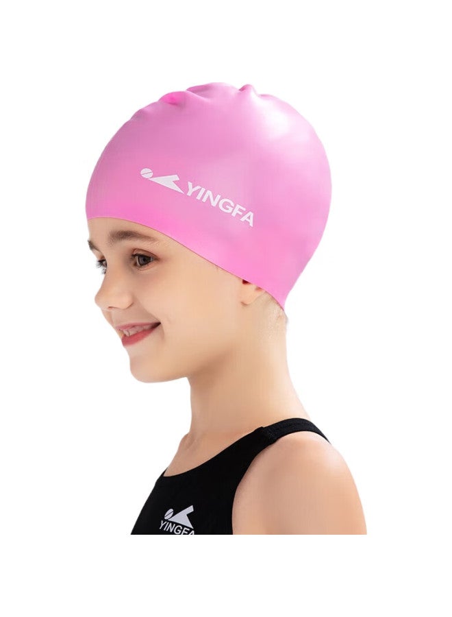 YINGFA Children'S Silicone Swim Cap, For Boys And Girls, Long Hair Swimming Cap, Waterproof, Comfortable, Non-Binding, Rose Red - Image 1