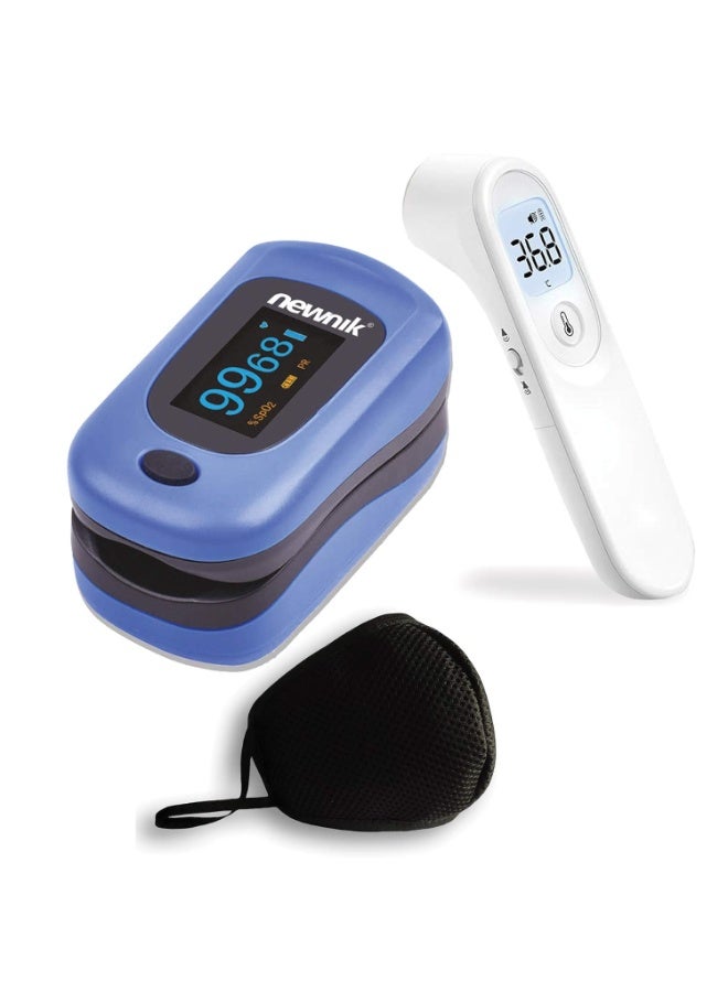 نيونيك مجموعة متابعة الصحة – جهاز قياس الأكسجين Newnik، ميزان حرارة بالأشعة تحت الحمراء Yuwell، وقناع خارجي متعدد الاستخدام للحماية اليومية - Image 1