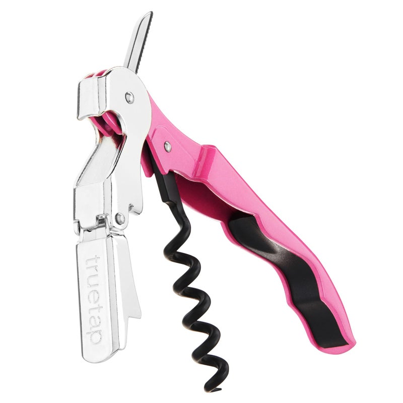 True Brands TrueTap Double Hinged Waiters Corkscrew, Top-notch Stainless Steel Opener with Foil Cutter Built to Last Wine Key Pink, Set of 1 - Image 1
