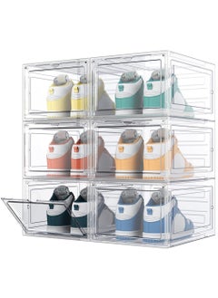 6 Pack Shoe Storage Boxes, Stackable Shoe Box with Lids, Hard Plastic Shoe Organizer for Closet, Entryway, Bathroom & Home Decor