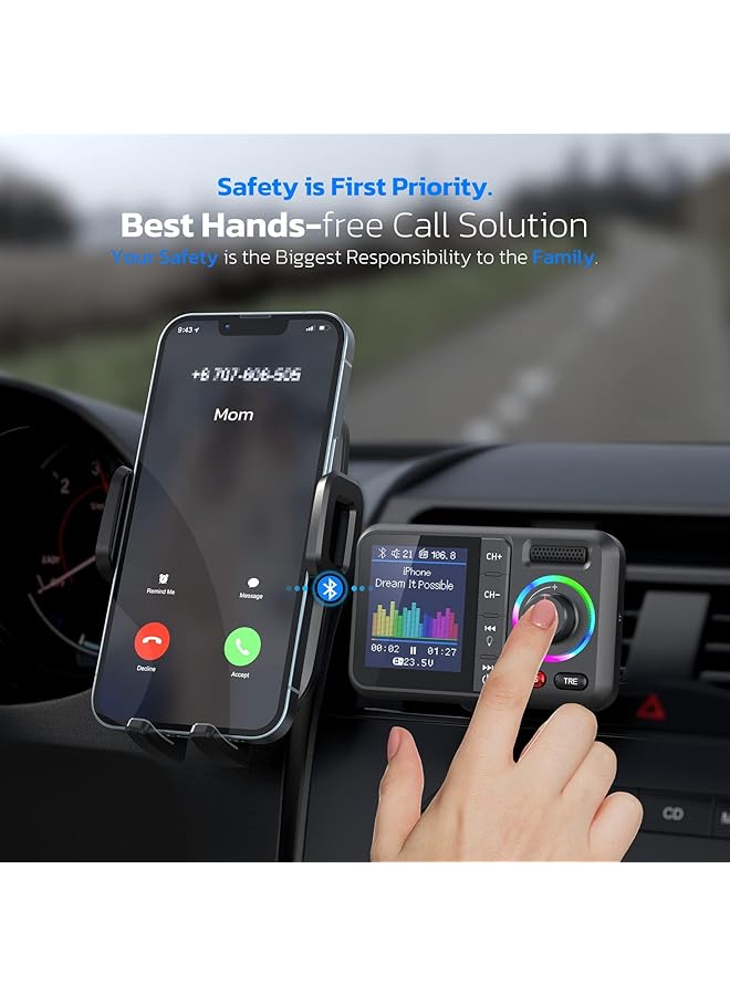 KASTWAVE Bluetooth Fm Transmitter For Car, Wireless Car Bluetooth V5.0 Adapter With Big Color Screen, For Hands-Free Calls, Supports Qc3.0 Charging, Mp3 Music Player Bass&Tre Booster, Tf Card Aux-Km28 - Image 4