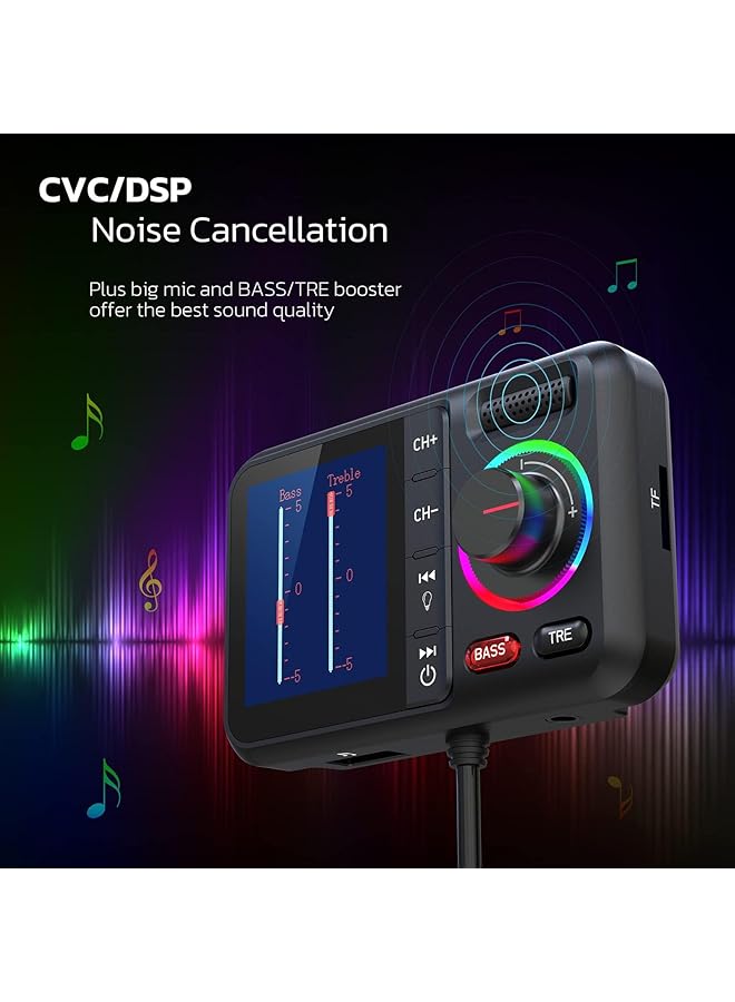 KASTWAVE Bluetooth Fm Transmitter For Car, Wireless Car Bluetooth V5.0 Adapter With Big Color Screen, For Hands-Free Calls, Supports Qc3.0 Charging, Mp3 Music Player Bass&Tre Booster, Tf Card Aux-Km28 - Image 5