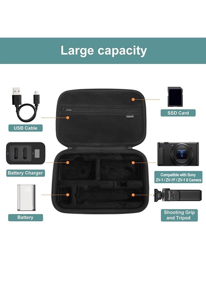Mosiso حافظة كاميرا متوافقة مع كاميرا سوني ZV-1 / ZV-1F / ZV-1 II الرقمية ومجموعة ملحقات المدونين مع حامل ثلاثي القوائم، حافظة EVA مقاومة للماء والصدمات مع حزام يد ومشبك، سوداء - Image 3