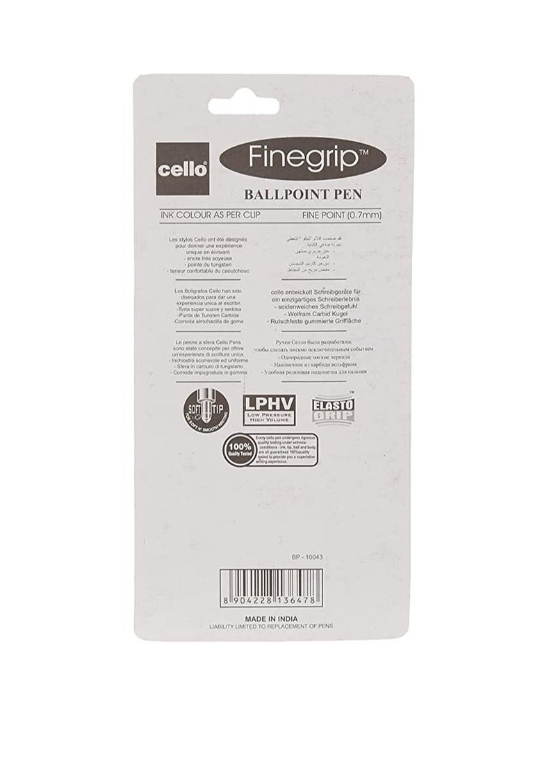 تشيلو قلم حبر جاف CELLO FineGrip 0.7 مم أزرق - عبوة blister تحتوي على 5 قطع النموذج: CE FGRIP7 5B - Image 2