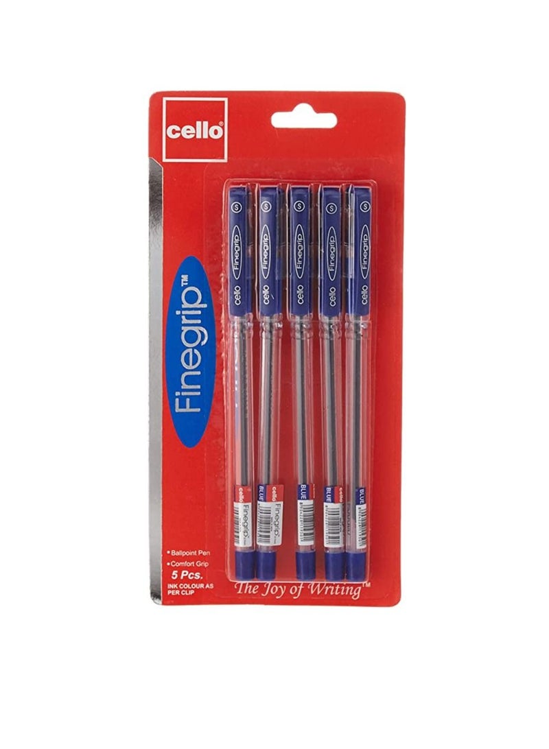 تشيلو قلم حبر جاف CELLO FineGrip 0.7 مم أزرق - عبوة blister تحتوي على 5 قطع النموذج: CE FGRIP7 5B - Image 1
