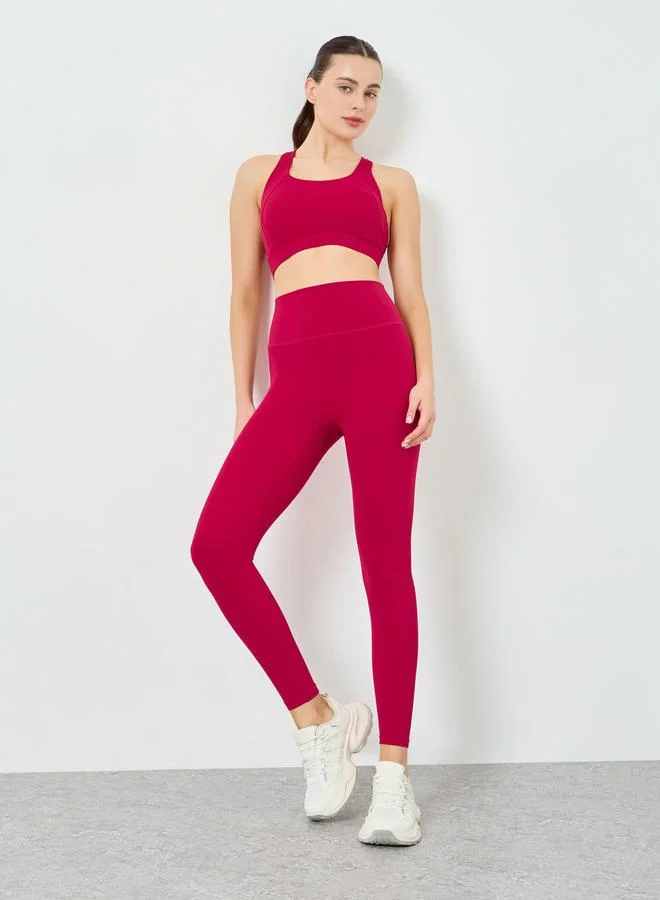 Styli Active Women Red Back Cross Strap Bra and Leggings Set