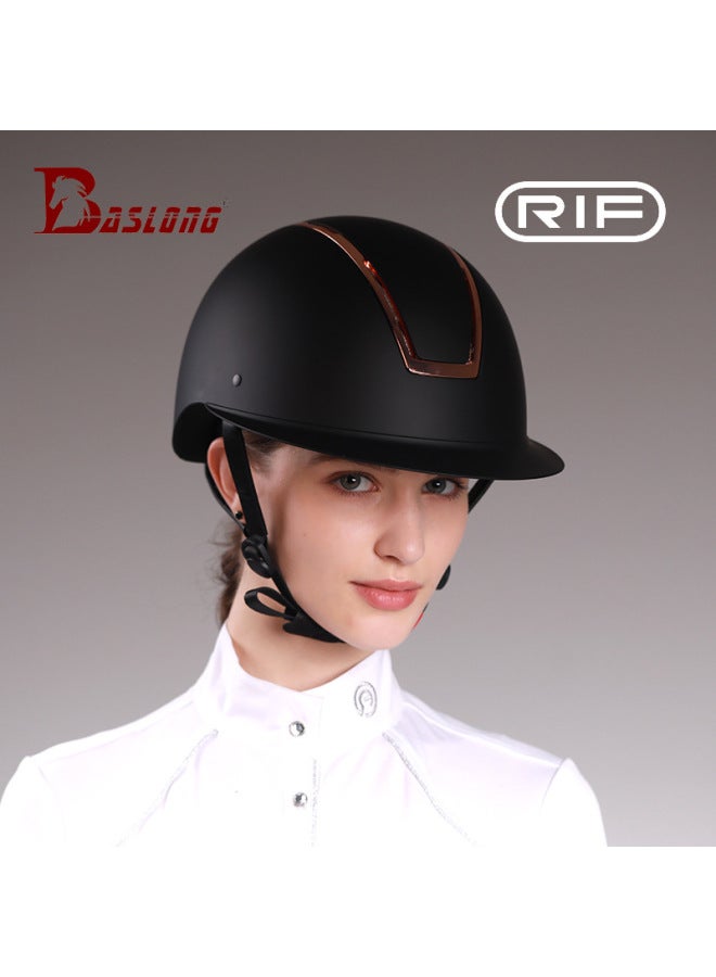 Rif Equestrian Helmet Women's and Children's Casual Riding Helmet with Large Brim, Black Gold Frame