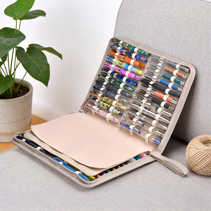 erofa 48 Slots Fountain Pen Case, Beige Water Resistant Canvas Pen Holder Display Pouch Storage Large Capacity Bag - Image 5