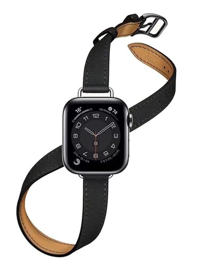 Charlam Double Loop Genuine Leather Strap For IWatch Series 8/7/6/SE/Ultra/5/4/3/2/1, Apple Watch Strap 38mm 40mm 41mm Women's Men's Strap Slim Waist Leather Wristband  - Image 4