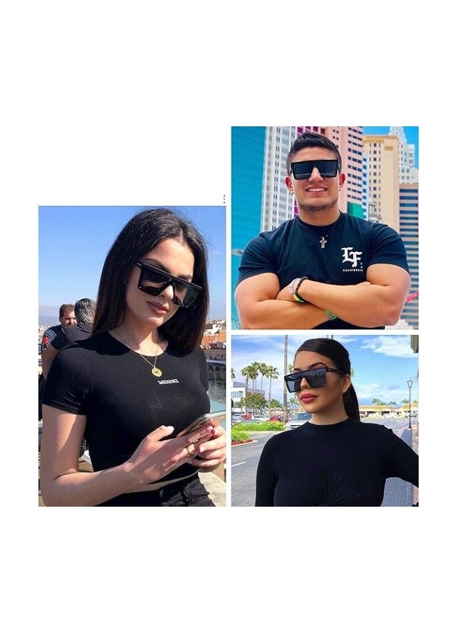النظارات الشمسية المربعة للرجال والنساء بإطار كبير موضة وعدسات مرآة مسطحة القمة - Image 2